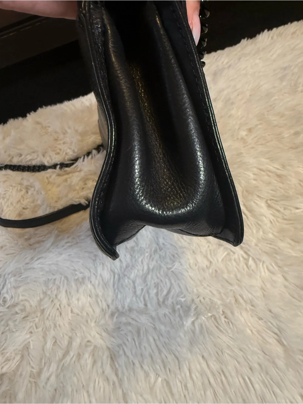Rebecca Minkoff Black Chevron Quilted Love Crossbody Leather Chain Turnlock Zip